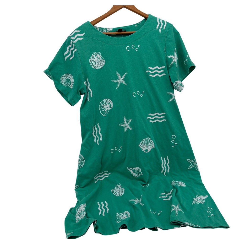 Links Womens Green Nautical Sea Shell Starfish‎ Print T-Shirt Dress Coverup S